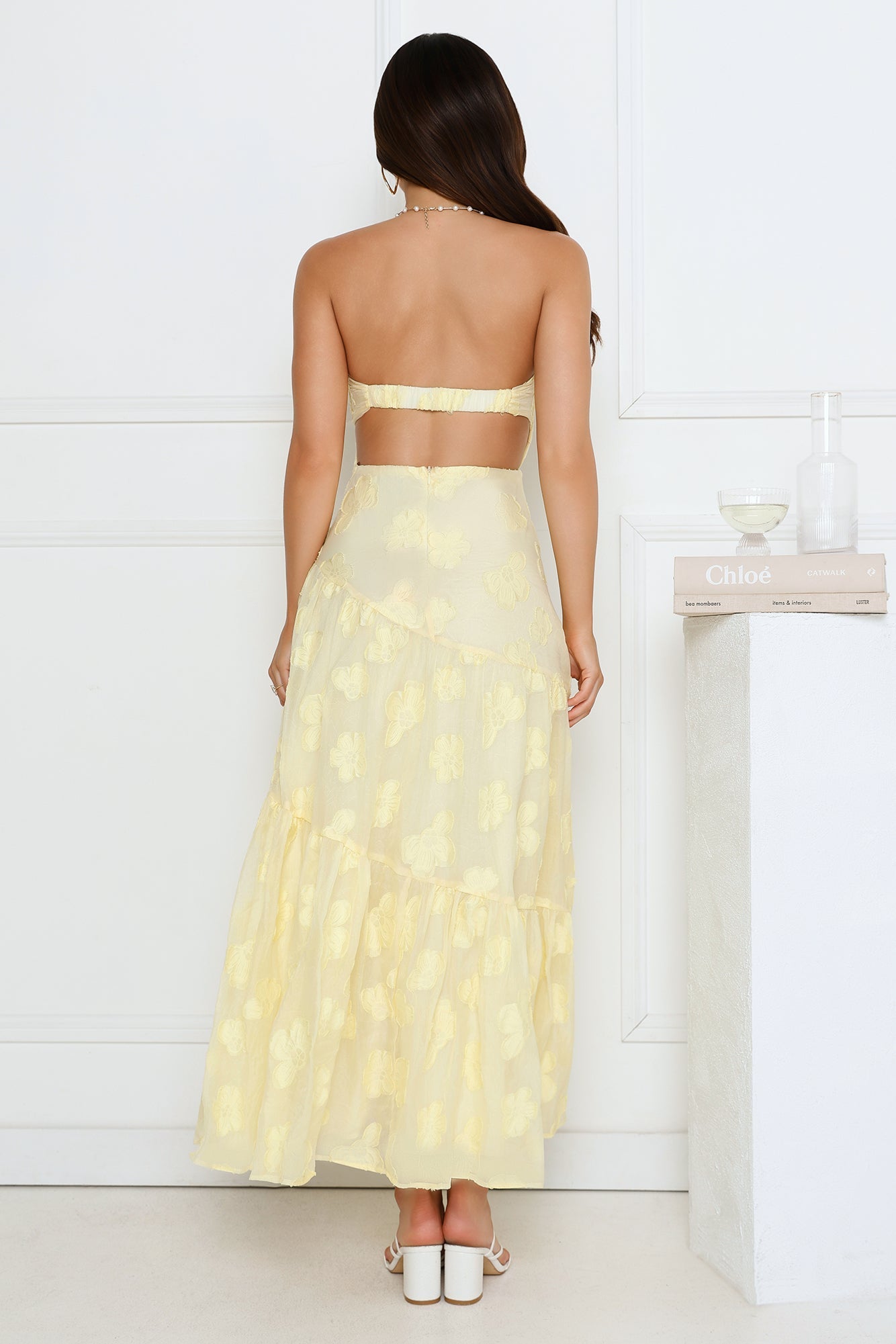 Rosé Blossom Strapless Maxi Dress Yellow