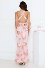 Lime Light Mesh Halter Maxi Dress Baby Pink